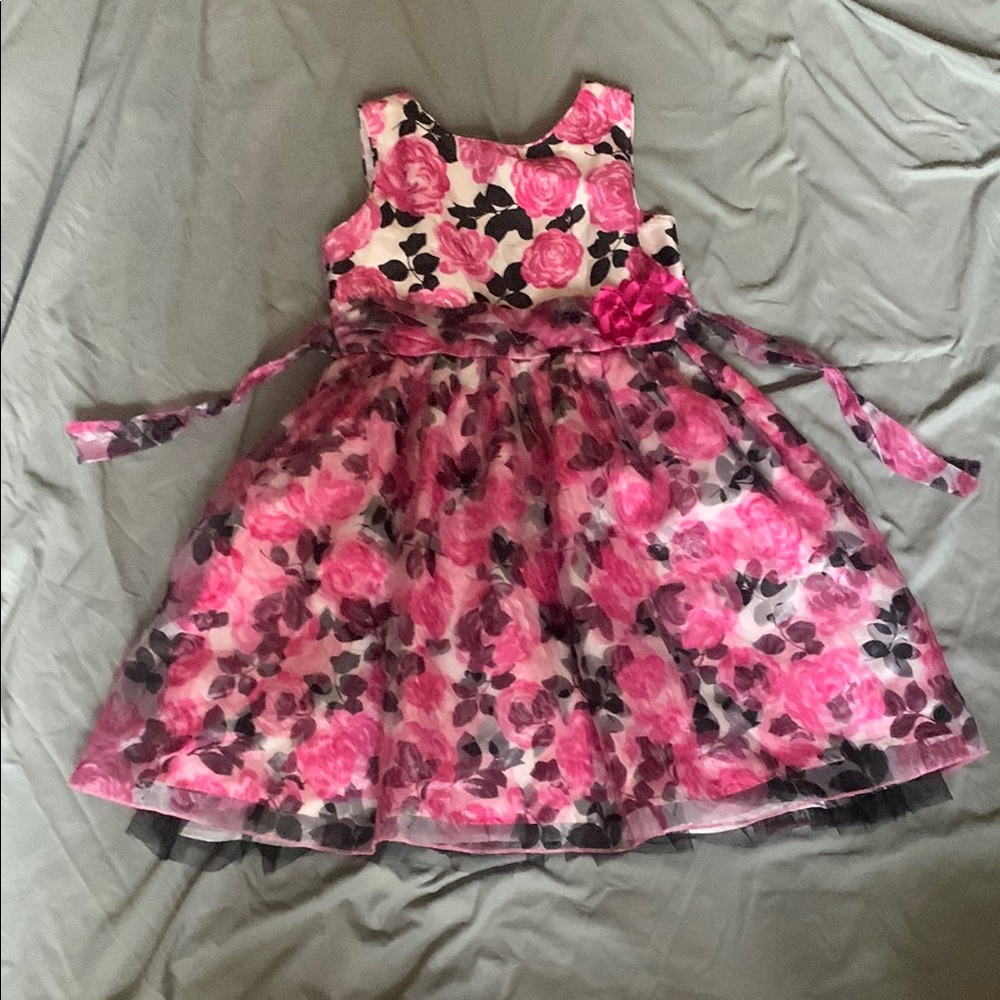 Pink white and black floral dress
